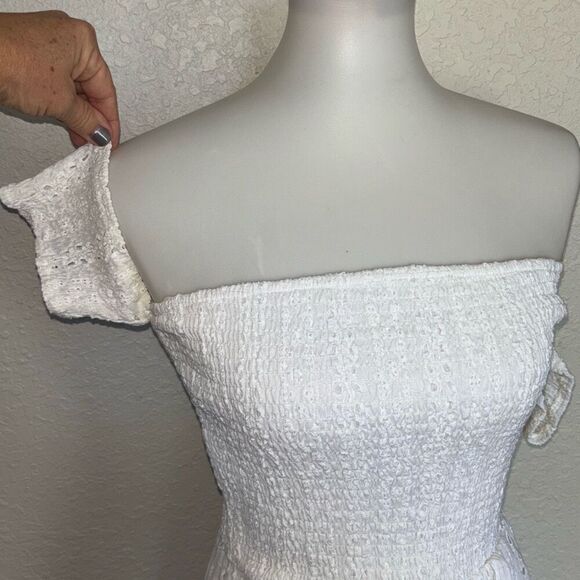 NWT J O A Just One Answer white eyelet ruched maxi dress XS built in short - Picture 5 of 14